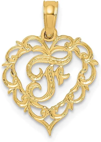 Colgante de oro amarillo macizo de 14 quilates con letra inicial en corazón del alfabeto - 0.591 in x 0.551 in, Metal, No es una piedra preciosa