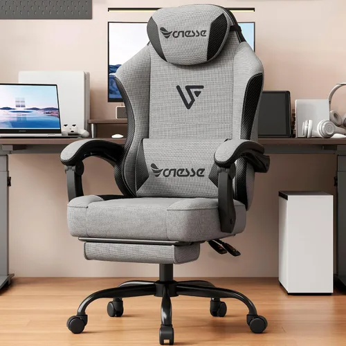 Miniatura 8 de Silla de juegos Vonesse, silla de computadora de tela con amortiguador de resorte de bolsillo, silla de oficina con reposapiés y soporte lumbar