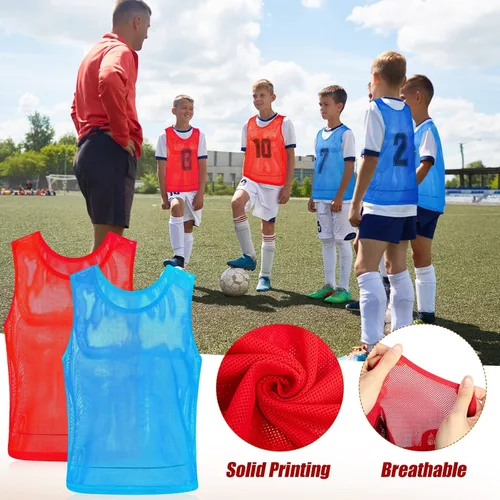 Miniatura 3 de Vabean Paquete de 24 Chalecos de Malla de Nailon para Práctica de Equipo Scrimmage Petos Camisetas Chaleco de Entrenamiento para Deportes de Adultos