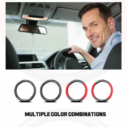 Miniatura 4 de Ergocar Funda para volante de auto Sport de fibra de carbono y cuero PU, protector antideslizante universal para volante de auto de 38 cm de negro