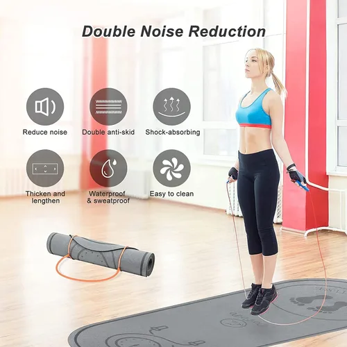 Miniatura 3 de Tapete para Saltar la Cuerda 71"/63"x24" Más Grande Antideslizante Interior Exterior Tapete de Ejercicio Fitness, Alta Densidad Entrenamiento
