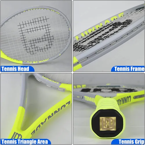 Miniatura 6 de Raqueta de tenis para adultos de 27 pulgadas, raqueta de tenis de fibra de carbono a prueba de golpes, ligera, pre-cordada y con empuñadura