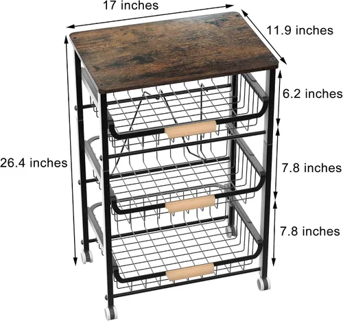 Miniatura 4 de Cesta de frutas y verduras para cocina, organizadores y almacenamiento de despensa de 4 niveles, organizador de aperitivos para encimera, carrito