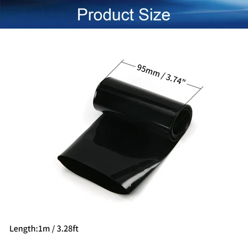 Miniatura 2 de Bettomshin 3.74 pulgadas ancho plano batería termorretráctil tubo DIY batería PVC calor tubo envoltura 3.28 pies longitud negro para 18650 batería