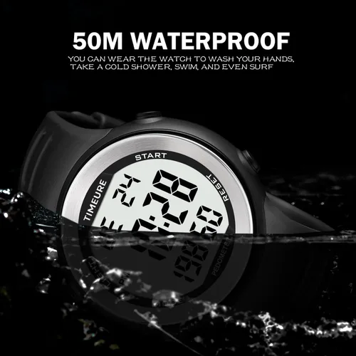 Miniatura 6 de Reloj podómetro para hombres para caminar, contador de pasos sin carga, sin conexión de aplicación, con retroiluminación EL. Opción simple y Azul