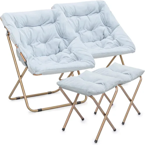 Miniatura 17 de Magshion Silla plegable de gran tamaño para adultos, silla de lectura con otomana, asiento circular esponjoso de piel sintética, cómoda silla
