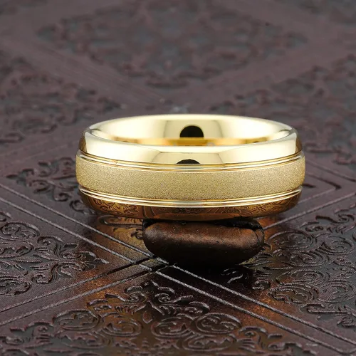 Miniatura 4 de 100S Jewelry - Anillos de tungsteno grabados personalizados para hombres y mujeres, anillo de boda de oro con acabado pulido, borde de cúpula