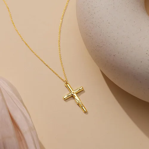 Miniatura 90 de Collar de cruz para mujeres y niñas, delicado chapado en oro de 14 quilates, gargantilla con dije de cruz que no se deslustra, impermeable, moderno