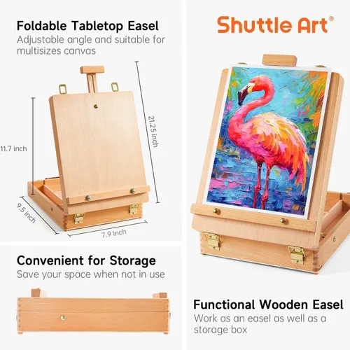 Miniatura 4 de Juego de 65 Piezas de Pintura Acrílica, Juego de Pintura Acrílica Shuttle Art con Caballete de Madera, 30 Colores de Pintura Acrílica, Lienzo