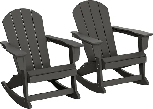Miniatura 64 de WestinTrends Silla mecedora Malibu de poliéster para exterior/patio Adirondack, Negra