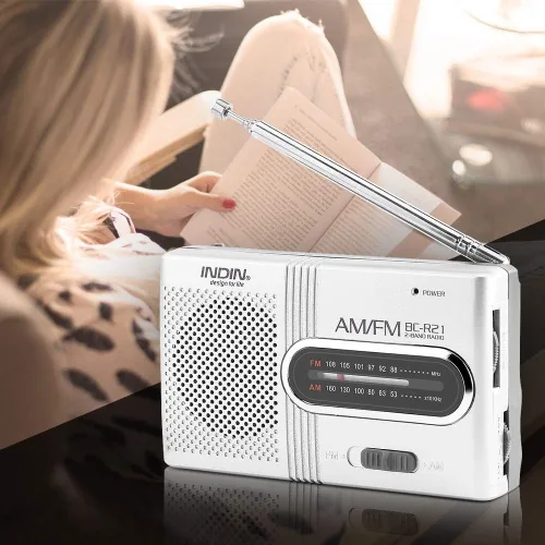 Miniatura 4 de Receptor de radio AM/FM portátil, radio AM FM de bolsillo con antena telescópica altavoz integrado y conector para auriculares para viajes al aire
