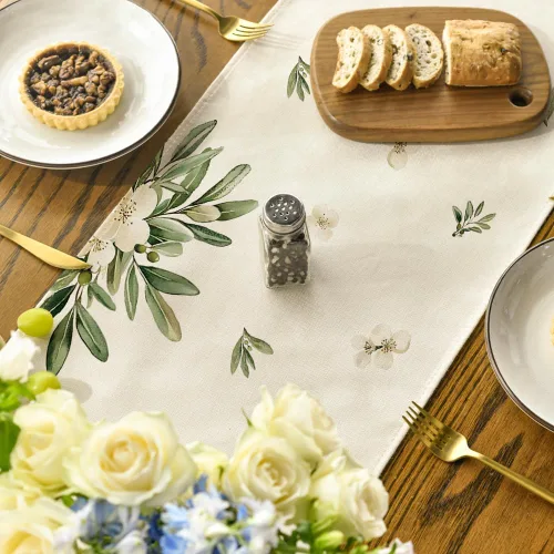Miniatura 4 de Artoid Mode - Camino de mesa de hojas de olivo cruzadas, decoración de mesa de cocina y comedor de temporada de verano de Pascua, para decoración