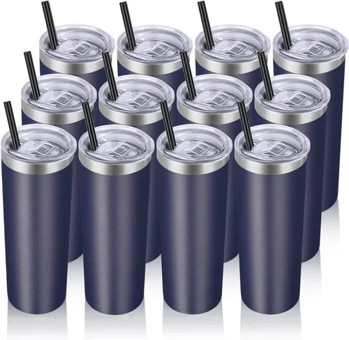 Miniatura 7 de VEGOND - Vaso delgado de acero inoxidable de 20 oz con aislamiento al vacío con tapa y pajita, taza de café de doble pared, taza de viaje
