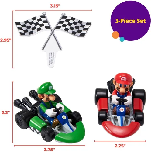Miniatura 6 de DecoSet® Mario Kart™ Adorno para Pastel, Decoración de Pastel de 3 Piezas con Adornos de Kart de Carreras y Decoración de Bandera a Cuadros, Karts