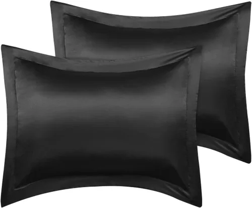 PiccoCasa Paquete de 2 fundas de almohada de satén para cabello y piel, fundas de almohada Euro Sham suaves y sedosas Oxford con cierre de sobre,