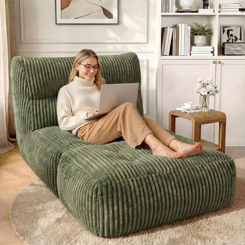 Miniatura 12 de Homkdom Puf gigante para adultos, de 31.49 pulgadas de alto con otomana plegable para sala de estar, dormitorio o balcón, sillón grande con relleno