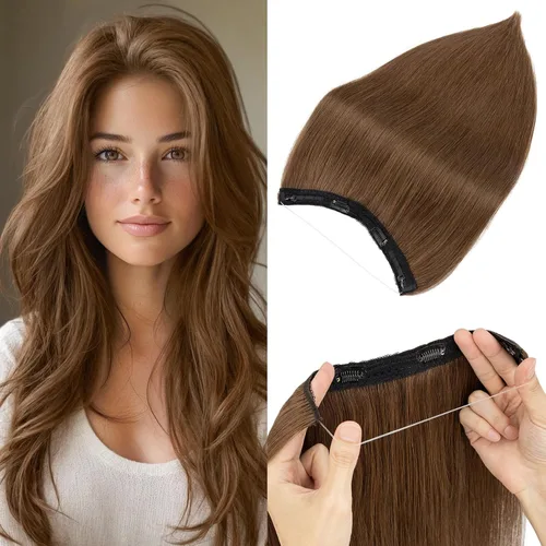 Miniatura 34 de Extensiones de cabello en aureola de cabello humano real, Extensión de cabello Halo 100% cabello humano, Extensiones de cabello con alambre, Lacio