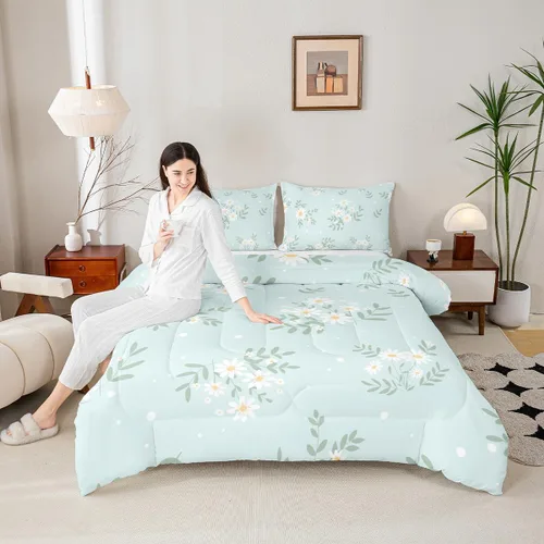 Miniatura 39 de Manfei Juego de Edredón Floral de Acuarela Tamaño Twin, Juego de Ropa de Cama de Flores Botánicas y Hojas 2 piezas, Edredón de Plumón de Flores