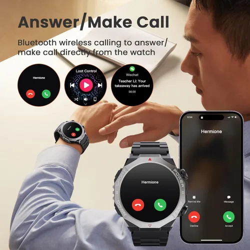 Miniatura 2 de Relojes inteligentes militares para hombres (respuesta/hacer llamadas), reloj de fitness de 1.39 pulgadas con monitor de sueño con podómetro