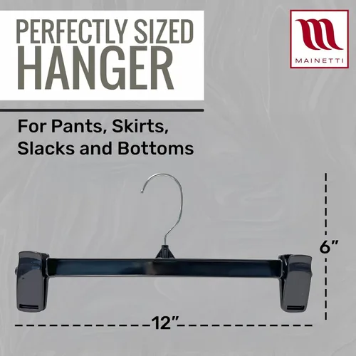 Miniatura 2 de Mainetti 6012 - Perchas de plástico negro reciclado con colgador giratorio de metal y plástico resistente, ideal para pantalones, faldas, pantalones