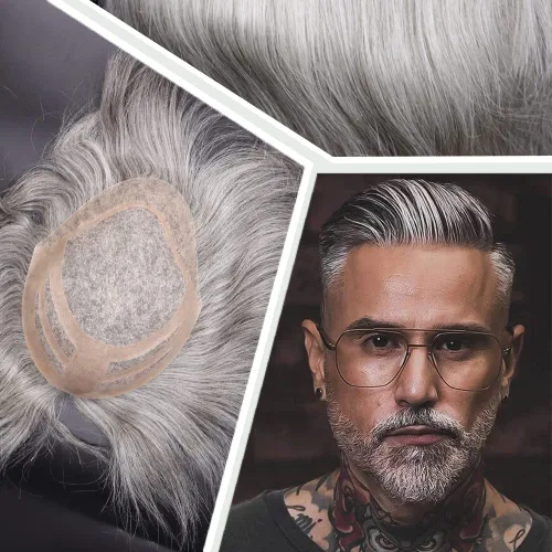 Miniatura 11 de Pelucas para hombre, tupé para hombre, unidad de tejido de cabello humano virgen europeo para hombre, tupé, mono encaje superior, piel sintética, 1B