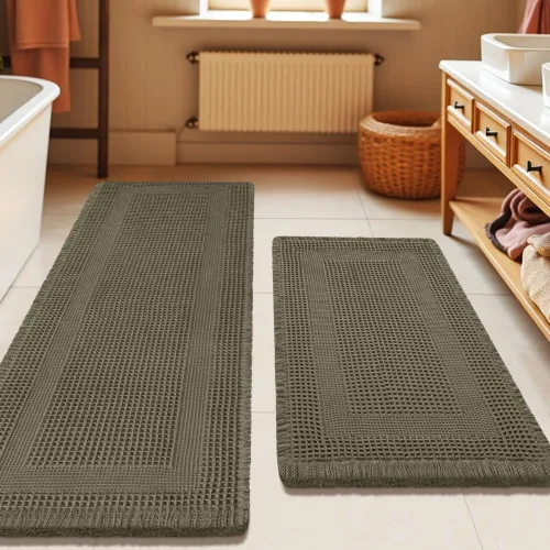 Miniatura 100 de Tapete de baño con diseño de gofre, moderno, bohemio, absorbente, antideslizante, ultrasuave, lavable a máquina, con letra de baño, dormitorio