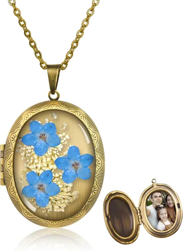 Miniatura 88 de Collar de flores silvestres prensadas con encaje de Forget-Me-Not y Queen Anne Collar de flores prensadas de oro Collares hechos a mano