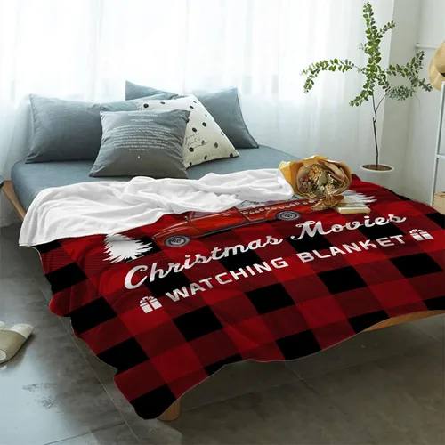 Miniatura 2 de Manta de Navidad para Camión, Super Suave de Franela y Forro Polar, "Esta es mi manta para ver películas de Navidad", Árbol Camión Rojo a Cuadros