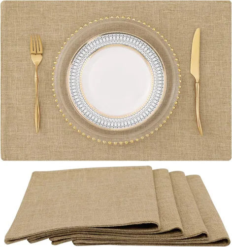 Miniatura 28 de homing - Juego de 4 manteles individuales de algodón y lino, manteles de tela lavables para mesa de comedor de estilo rústico para interiores y Negro