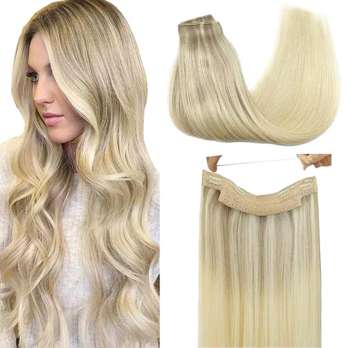 Miniatura 11 de GOO GOO Extensiones de Cabello Humano con Alambre, 18A/613A Rubio Oscuro mezclado con Rubio Decolorado Resaltado 18 pulgadas 95g, Extensiones