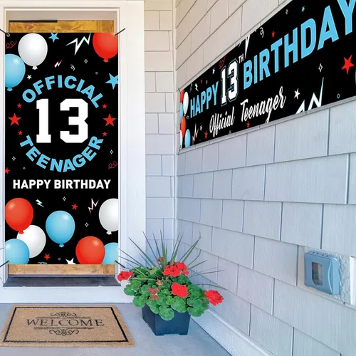 Miniatura 5 de Kit de decoración de pancarta de fondo de cumpleaños de 13 años, decoración de feliz cumpleaños número 13 para niños y niñas, suministros oficiales