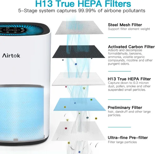 Miniatura 2 de AIRTOK Filtros de repuesto para purificador de aire AP1001, sistema de purificación de 5 capas, filtro HEPA verdadero H13, filtro de carbón activado