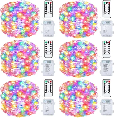 Miniatura 13 de Mlambert Paquete de 3 luces de hadas de 33 pies, funciona con pilas con control remoto y temporizador, impermeable, regulable, 8 modos, 100 luces