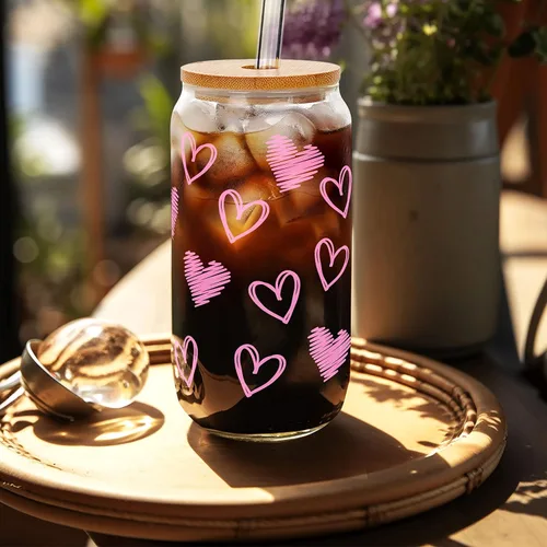 Miniatura 3 de Mason Life Vasos de Café Helado, Tazas de San Valentín Regalos para Ella Mujeres 18 OZ Taza de Corazones Vaso de Cerveza, Vasos para Beber en Pareja