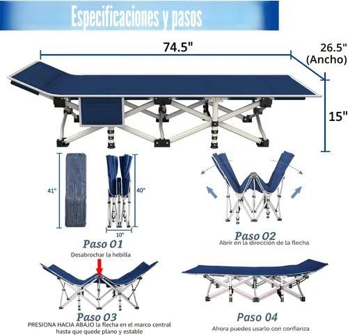 Miniatura 3 de Catre de Camping con Almohadilla Gruesa Catres para Dormir Cama de Camping Catre Plegable 450LBS(Carga Máxima) Cómodo Doble Capa Oxford Resistente