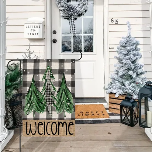 Miniatura 3 de Bandera de jardín de invierno con árboles de Navidad de bienvenida, 12 x 18 pulgadas, vertical, de doble cara, decoración navideña para patio