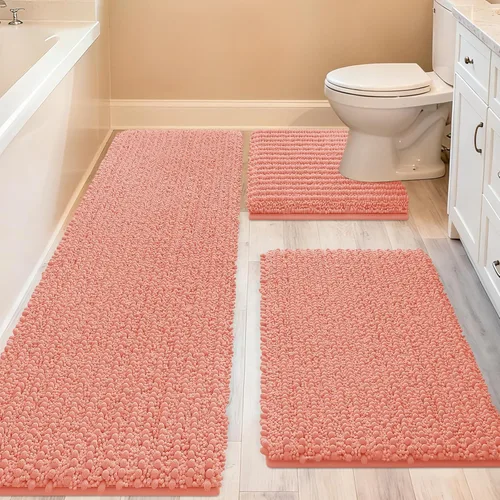 Miniatura 84 de ACCUMTEK - Juego de 2 alfombras de baño de lujo en color beige de 32"x20"+24"x17", alfombras de baño ultra suaves y gruesas absorbentes, alfombra