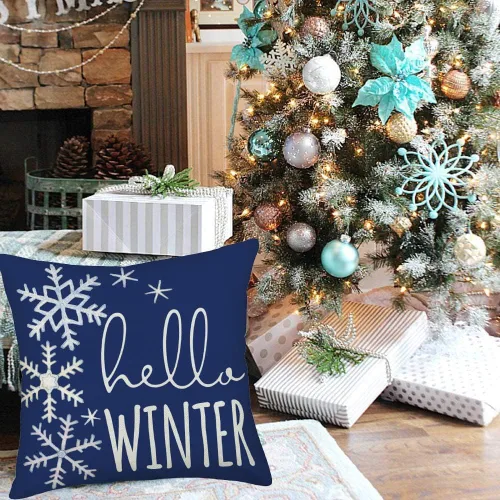 Miniatura 5 de Hello Winter - Funda de almohada de 16 x 16 pulgadas, diseño de copo de nieve azul y blanco, decoración de Navidad, decoración de casa de campo