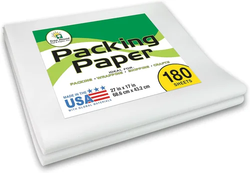 Papel de embalaje Tree House para mudanzas – 180 hojas de papel de periódico – Papel de 27” x 17” para empacar platos, envíos y suministros de