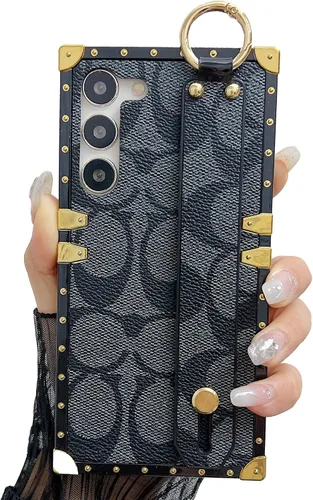 Miniatura 16 de Funda Rectangular de Cuero de Lujo para Teléfono Diseñada para Samsung Galaxy S23 Ultra Funda Linda con Correa de Muñeca Anti Caídas Protectora