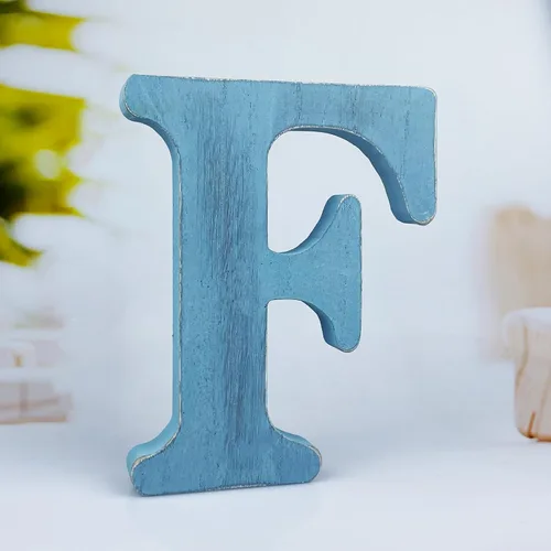 Miniatura 13 de Letras de madera azul rústica de 6 pulgadas, letras de madera sin terminar para decoración de pared, letras azules retro de pie, decoración