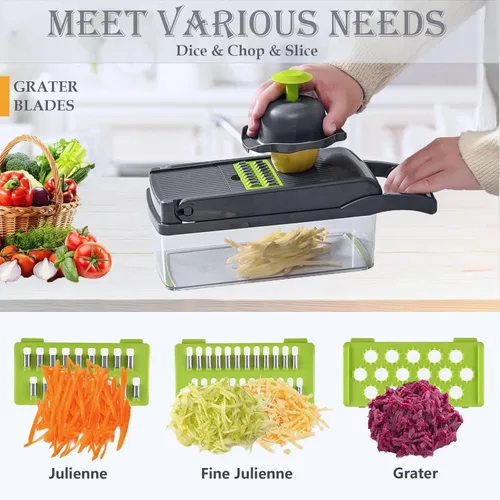 Miniatura 3 de Picador de verduras, picador de cebolla, picador de alimentos multifuncional 13 en 1, cortador de verduras de cocina, picador de verduras Gris