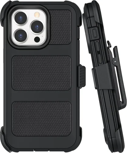 Miniatura 18 de Funda con clip para cinturón compatible con iPhone 12 Defender con soporte giratorio de 360°, protección resistente anticaídas y golpes, color negro