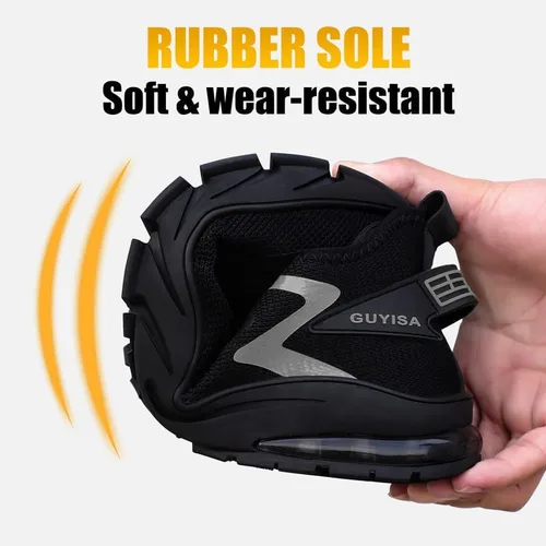 Miniatura 4 de GLANOUDUN Zapatos de punta de acero para hombre, zapatos de trabajo ligeros para hombres, zapatos de trabajo negros con punta de acero, zapatos