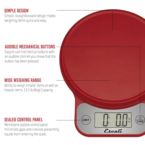 Miniatura 7 de Escali Telero - Báscula digital de alimentos, báscula de cocina de alta precisión para cocinar, hornear, control de porciones, preparación de Rojo