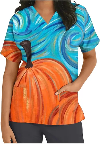 Miniatura 2 de Womens Vneck Tshirts Work Scrub Vacation Easter Tee Tops for Women Short Sleeve Graphic Summer Fall Shirts 2023
