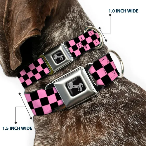 Miniatura 2 de Collar de perro Buckle-Down Checker negro/rosa bebé, multicolor, "1" ancho - se adapta a cuello de 9-15" - pequeño