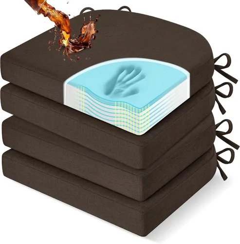 Miniatura 14 de downluxe Cojines para sillas de comedor, almohadillas de lino de espuma viscoelástica para sillas de cocina con lazos, cubierta impermeable, Beige