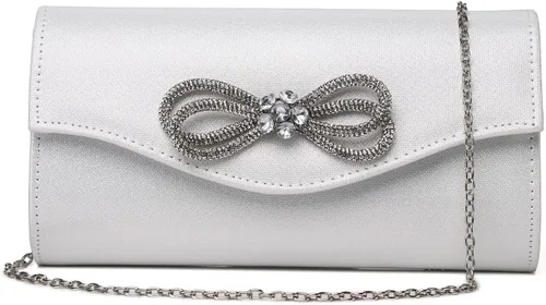 Bolso de noche para mujer, con lazo de cristal brillante, con solapa, bolso de mano para mujer, boda, fiesta, baile de graduación