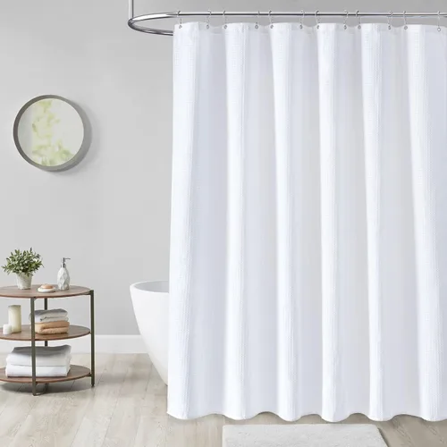 Miniatura 6 de Dynamene Cortina de ducha extralarga, 96 pulgadas de largo, tejido gofre, cortina de ducha de tela gruesa resistente, juego de cortinas de baño